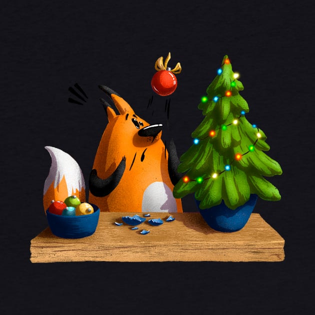 Fox and Christmas tree by Tezaura